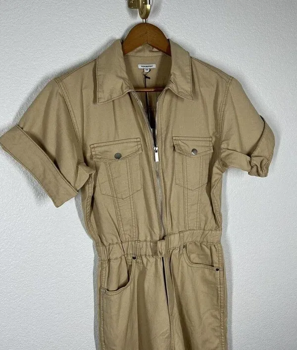 WeWoreWhat Flight Suit Small S Khaki Jumpsuit One Piece Short Sleeves New $228 - Image 3