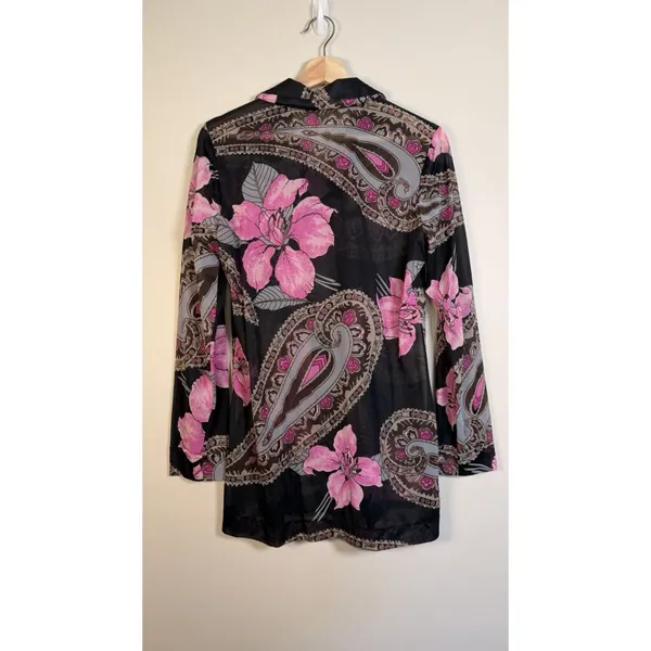 Vintage 70s Women’s Shirt Paisley Gogo Mod‎ Disco Hippie Button Sheer Size Med - Image 7