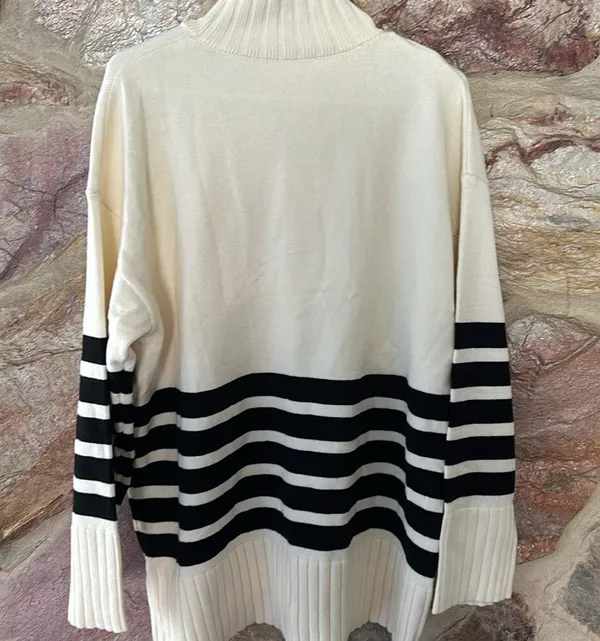 Commense Miss Paris Mock Neck Stripe Sweater size XL - Image 5