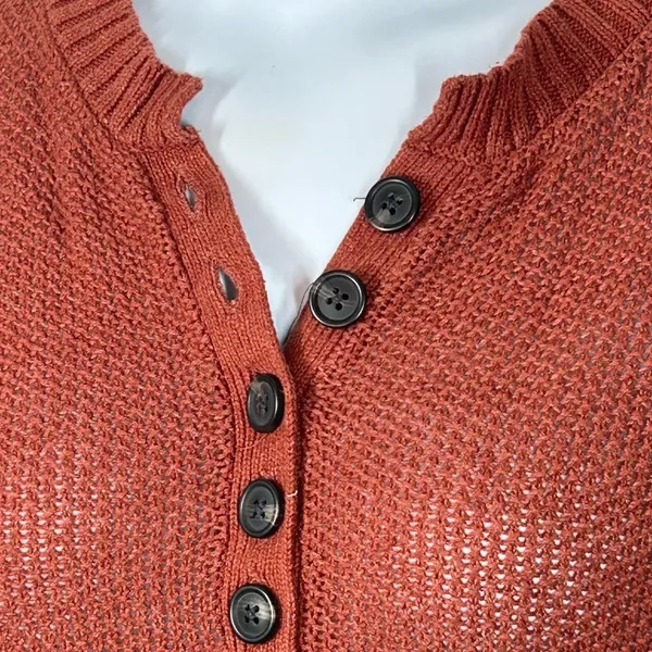 American Eagle Rust Brown Henley Sweater | XS | Relaxed Boyfriend Fit - Image 9