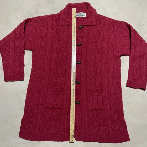 Aran Crafts Ireland Merino Wool Cable Knit Cardigan Sweater Women's SZ XXL Red - Image 4