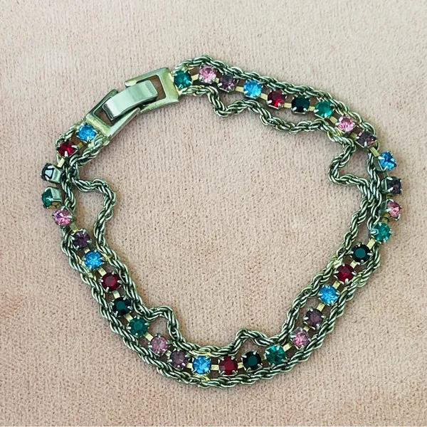 Vintage gold plated rhinestone tennis bracelet - Image 2