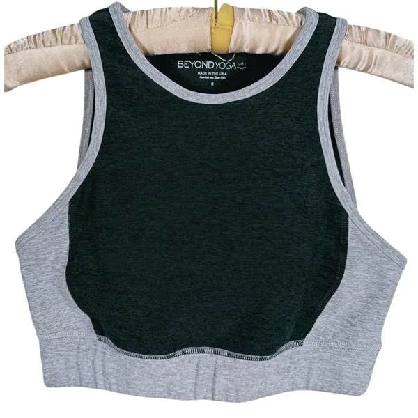 Beyond Yoga Spacedye On Block Sports Bra High Neck Small Black Gray Colorblock - Image 2