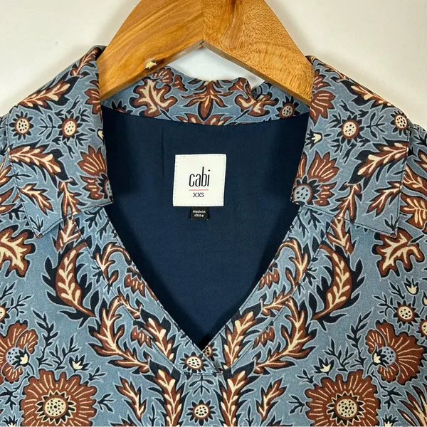 CAbi Women's Blue Patterned Long Sleeve Provincial‎ Shift Dress XXS #3295 - Image 3