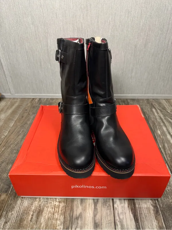 PIKOLINOS Black Leather Mid-Calf Buckle Combat Boots Size 41=US Size 9.5-10 - Image 7
