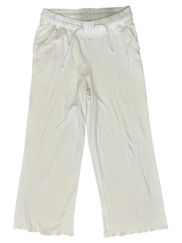 Pact Women’s Size M Cream Ivory Waffle Thermal Knit Wide Leg Pants - Image 2