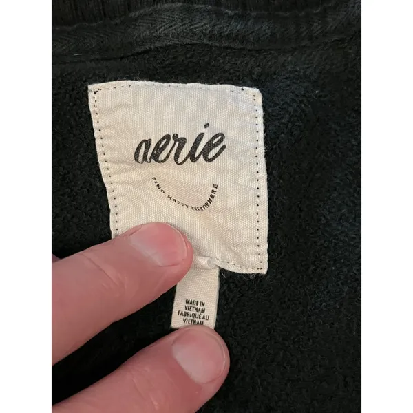 Aerie Sweatshirt Womens XS Black V Neck Oversized Terry Pullover Lounge - Image 10
