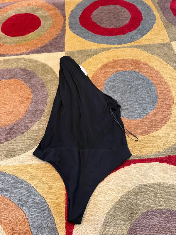 Zara Women Black Bodysuit One Shoulder Very Open Front Cutout Runs Very Small - Image 4