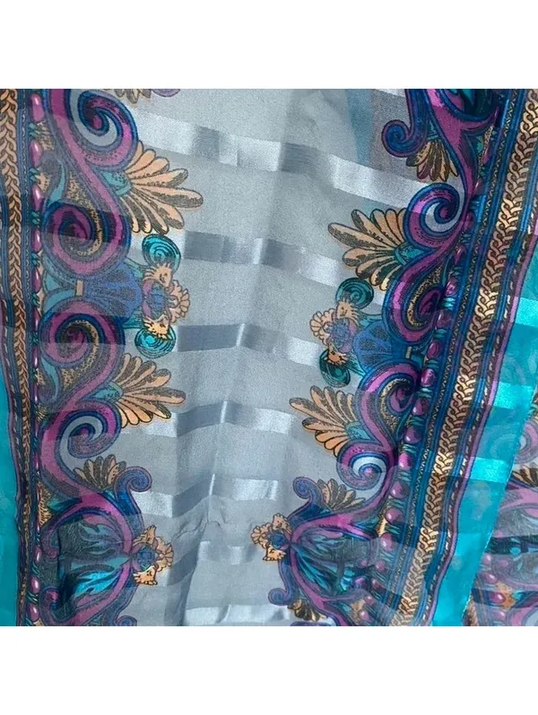 Teal Blue Purple Paisley Sheer Silky Lightweight Scarf Wrap - Image 3