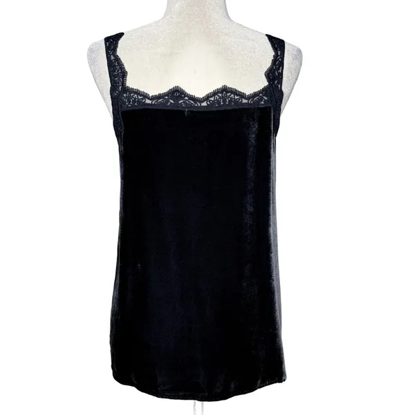 Sundance XS Black Rayon Silk Blend Velvet Lace Trim Tank Top Sleeveless Blue - Image 4