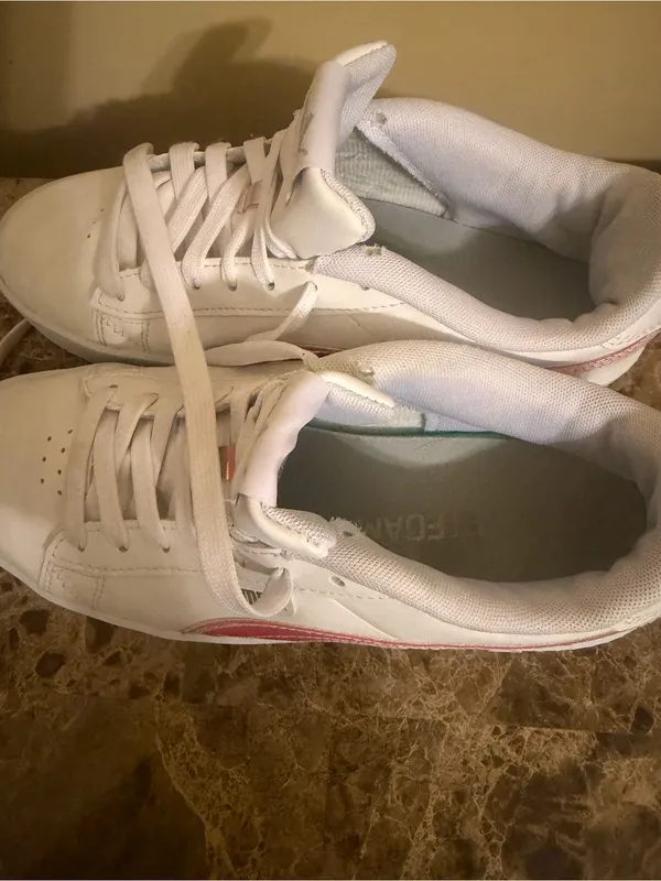 Puma White Leather Sneakers with Iridescent Lace Tabs - Image 4