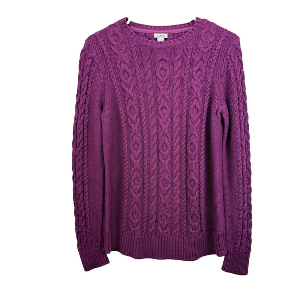 LL Bean Purple Double L Mixed Cable Cotton Crew Neck Pullover Sweater Size SMALL - Image 3