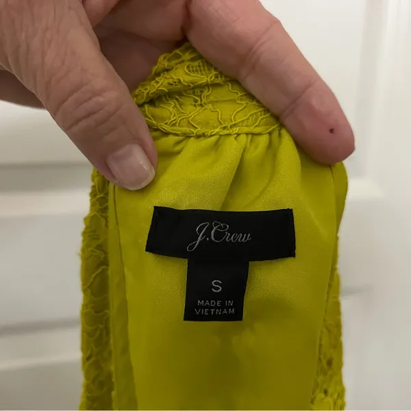 J. Crew Chartreuse Lace Halter Tie Neck Blouse Size S - Image 3