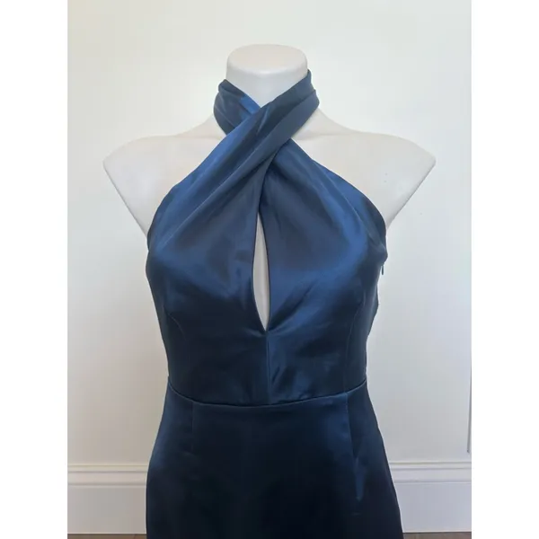 Lulus Blue Satin Halter Asymmetrical Midi Dress Size S - Image 6