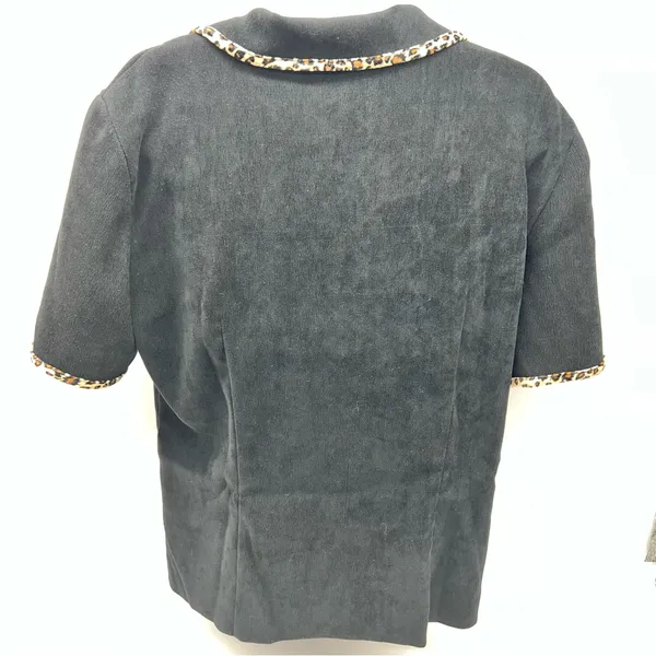 Courtenay Women’s Short Sleeve Casual Black Button Down Top w/Leopard Print Trim - Image 6