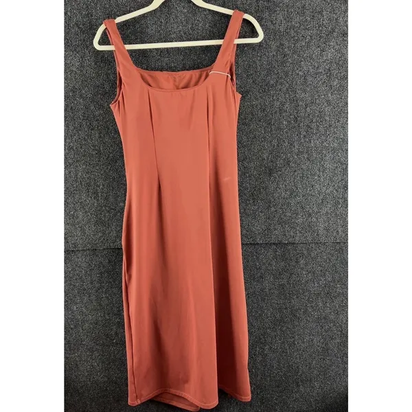 NWT Halara Softlyzero Airy Ruched Midi Dress Square Neck Slit Terracotta L - Image 3