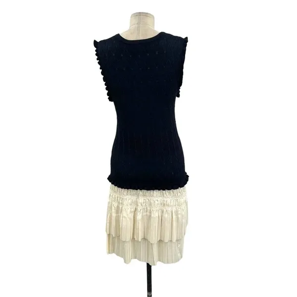 Anthropologie Current Air‎ Pleated Mini Dress Navy Blue Ivory White Size Large - Image 4
