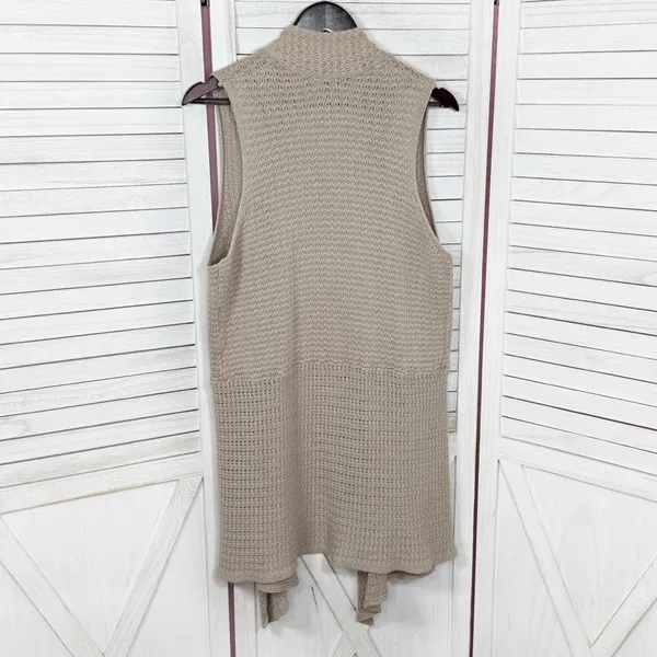 RXB Boho Open‎ Waterfall Long Cardigan Sweater Vest Tan Large Cotton - Image 8
