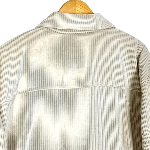 Corduroy Sherpa Lined Oversized Shacket Jacket M Button Up Soft Outerwear Beige - Image 7