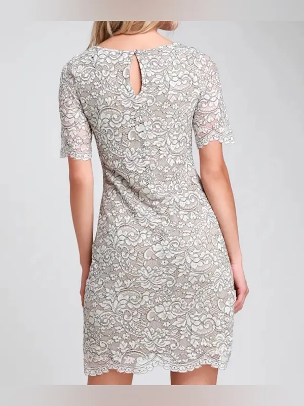 Lulus Women’s Simply Chic Black and Cream Short Sleeve Lace Shift Dress Size M - Image 2