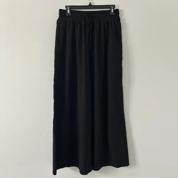 Baltic Born Black High Rise Wide Leg Pull On Drawstring Casual Trouser Pants M - Image 2
