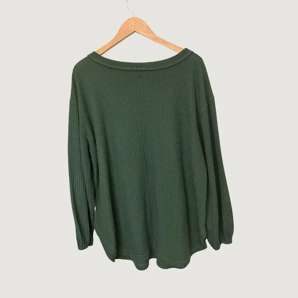 Hannah Closet Dark Green Waffle Knit Tunic Top Long Sleeve Balloon Cuff Large - Image 2