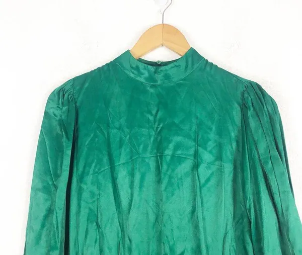 Zara Green Satin Mock Neck Faux Wrap Mini Dress Small Long Sleeve 1165/259 - Image 5