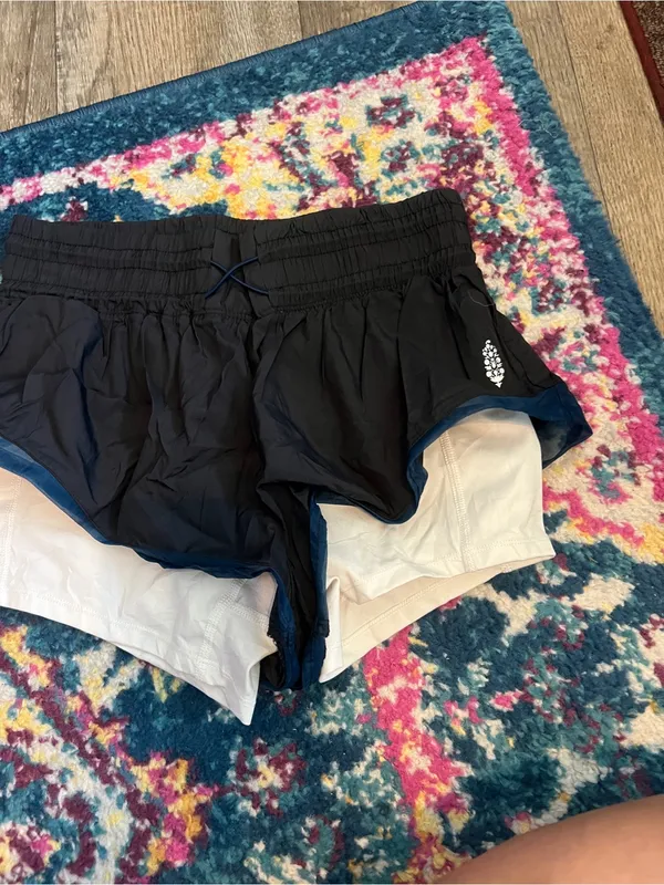 Free people movement Women’s Black Layered Athletic Shorts with Blue Trim - Image 4