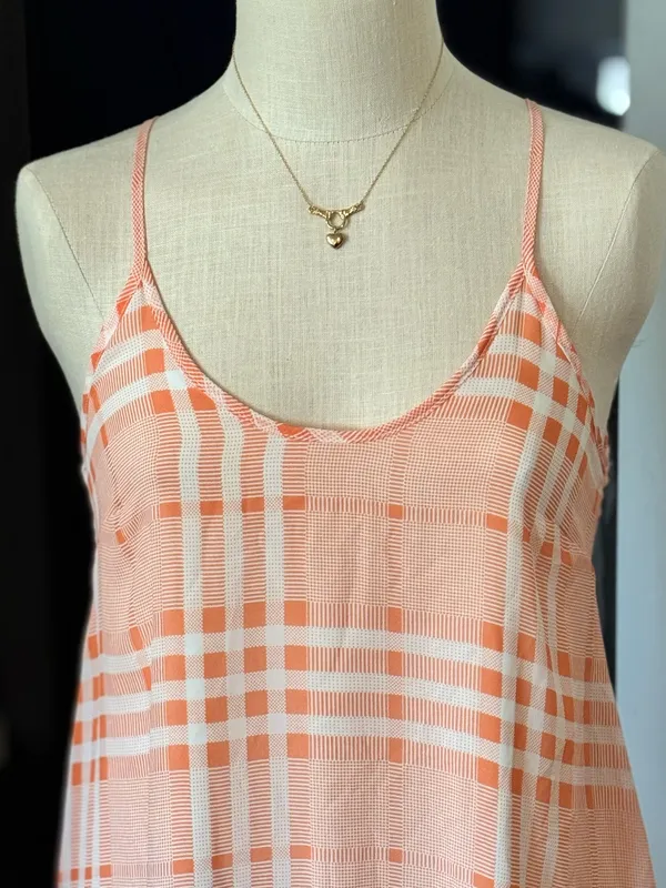 LUSH Vintage Vibe Peach Plaid Cami Slip Dress Size Small - Image 2