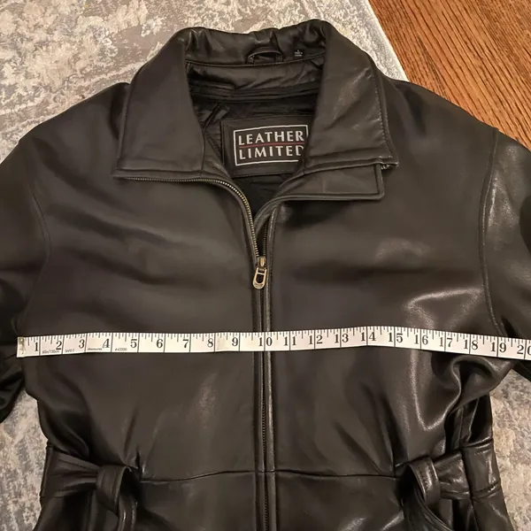 Vintage Leather Limited Brown Black Genuine Leather Belted Jacket Size Large - Image 4