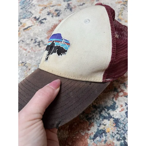 Patagonia 6-Panel Cap Men Burgundy Embroidered Adjustable Snapback Trucker Hat - Image 2