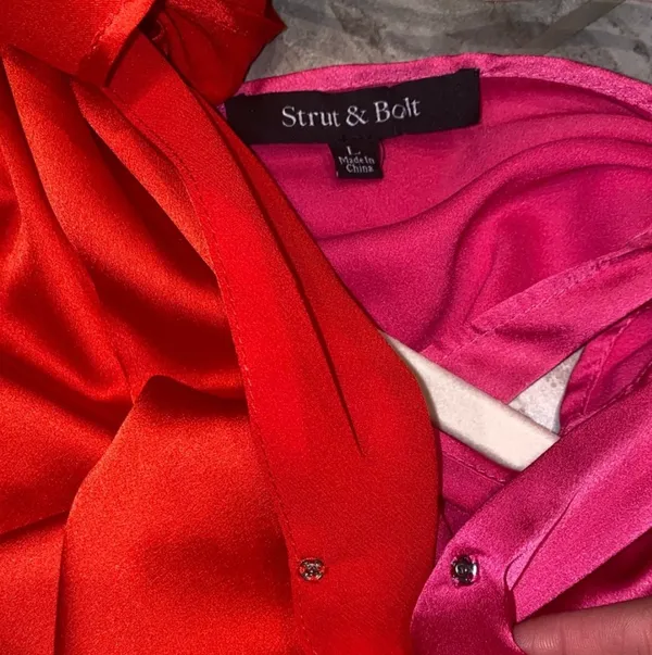 Strut & Bolt pink & red tie strap color block bodysuit - Image 5