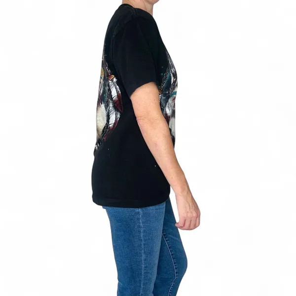 Rock Chang Unisex Cat Feather Dreamcatcher Tribal Graphic Tee - Image 3