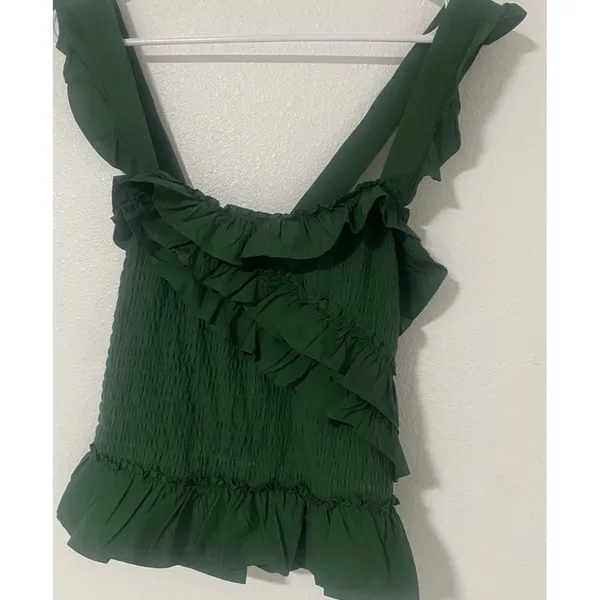 Anthropologie Green Smocked Ruffle CamisolTank Top Square Neck Sleeveless SizeL - Image 3