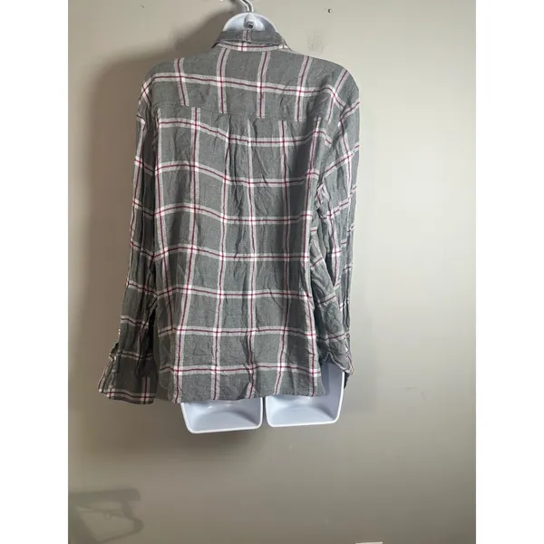 Banana Republic Dillon Classic Fit Gray Plaid Rayon Button Down Shirt XL Womens‎ - Image 5