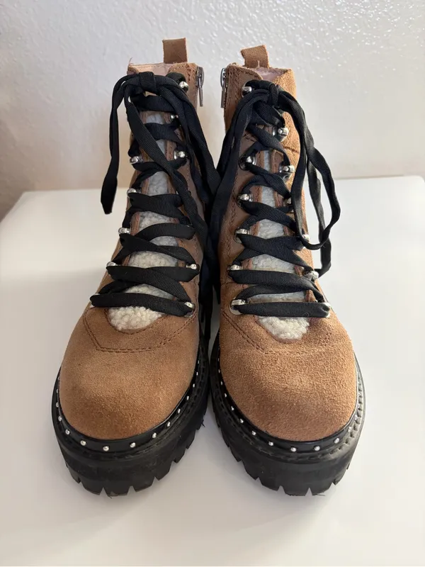 Steve Madden Rainier Chestnut Brown Suede Leather Chunky Boots Size 8 - Image 3