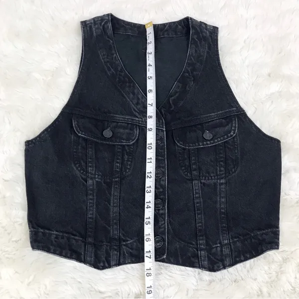 EDWIN Women’s Black Denim Button‎ Front Biker Vest Motorcycle Western Size Small - Image 7
