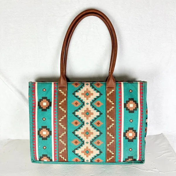 Wrangler Southwestern Dual Sided Wide Tote Bag Teal Western Boho Laptop - Image 2