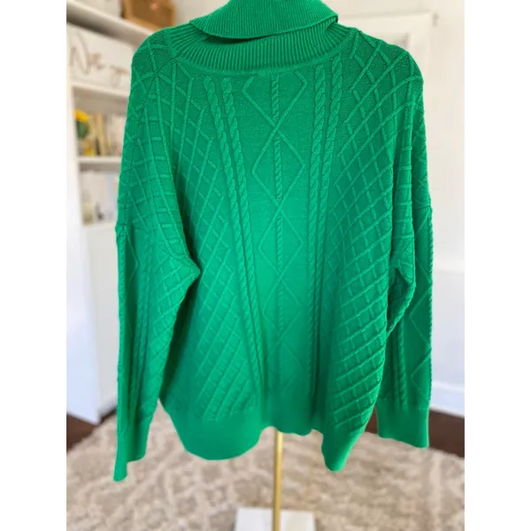 Show Me Your Mumu Sweater Green Cable Knit Turtleneck Quiet Luxury‎ Old Money L - Image 4