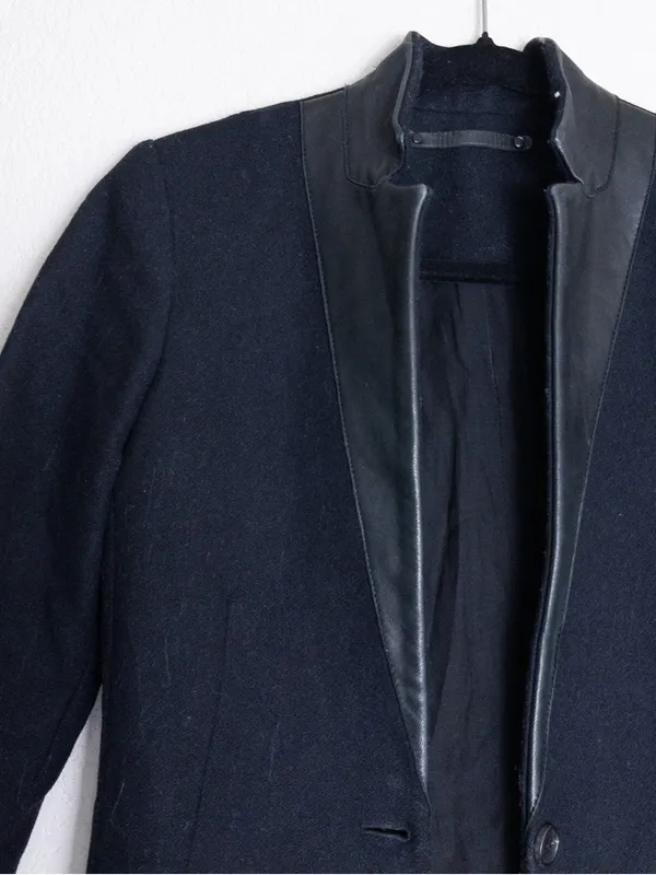 AllSaints Lorie Wool Long Coat 2 Ink Black Slim Fit Single Breasted Leather - Image 6