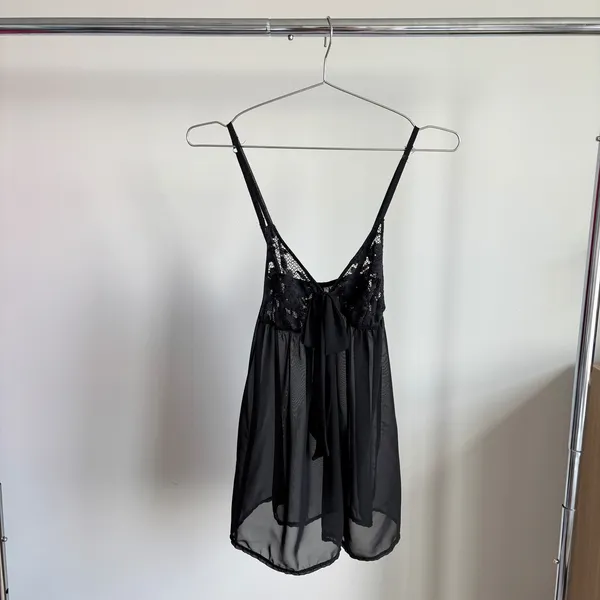 Bluebella Babydoll Top Small Black Sheer Lace Bow Romantic Coquette Lingerie - Image 2