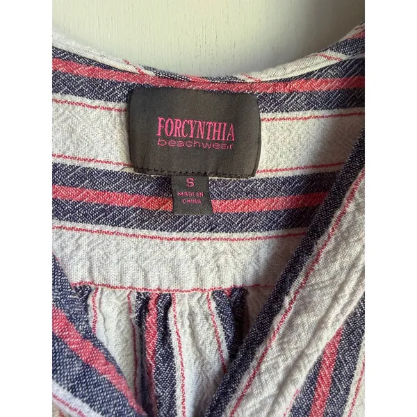 ForCynthia Beachwear Linen Blend Striped Hooded Cover Up Tunic Small - Image 7