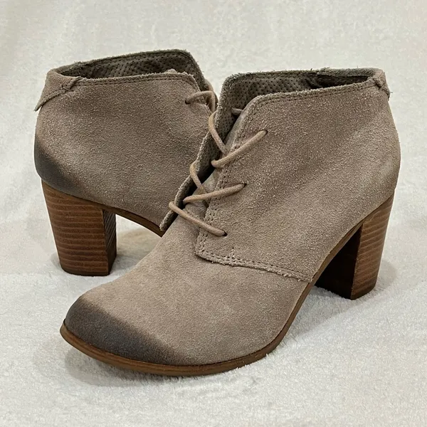 Toms Tan Lunata Suede Lace-Up Heeled Booties Size 7 - Image 3