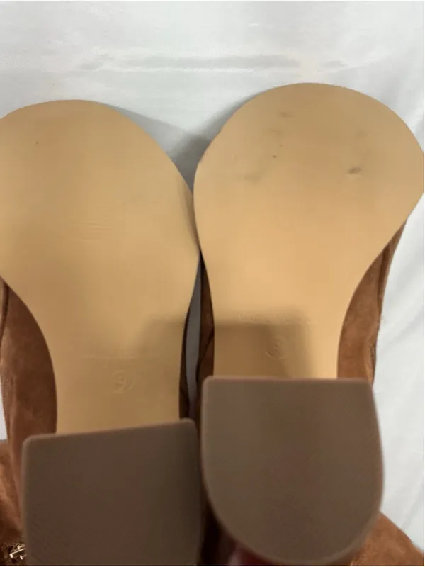 Womans Excellent Knee High Fashion Boots Brown 9 Round Toe 1/4 Zip - Image 4