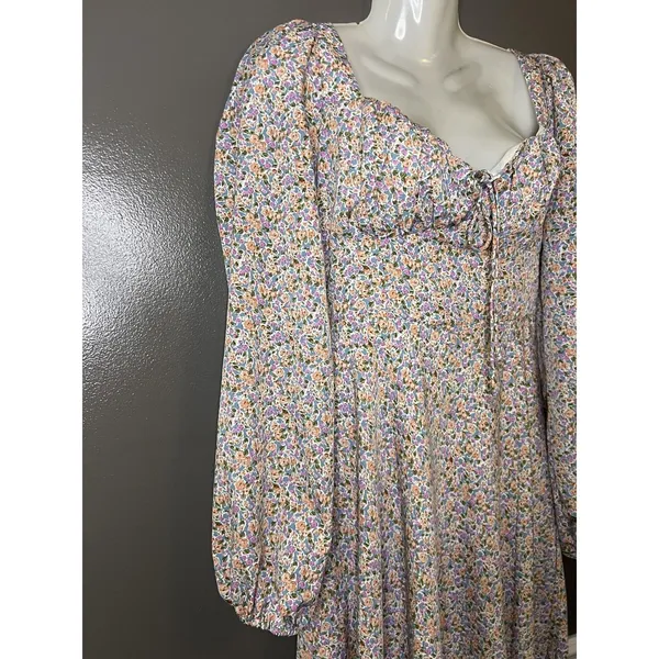 ASTR The Label Dress Womens Medium Blue Floral Cutout Maxi Long Sleeve Boho - Image 4