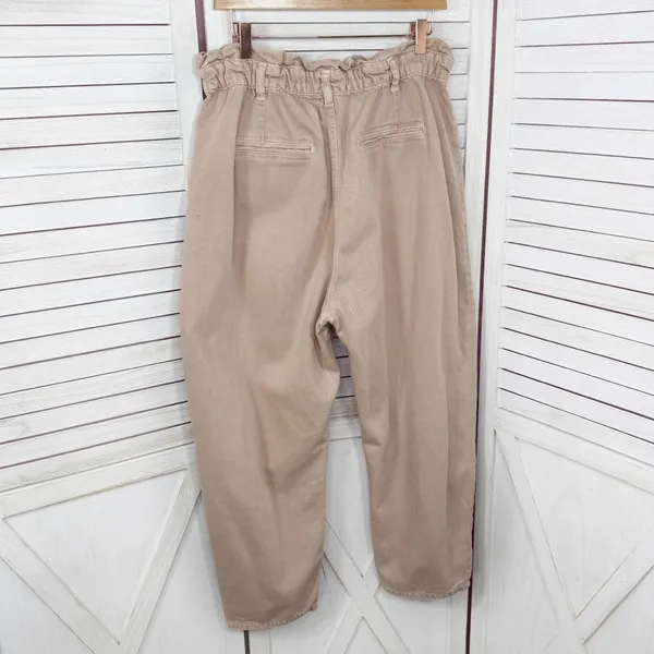 Zara High Rise Barrel‎ Leg Paper Bag Crop Jeans Baggy Beige Peach 12 - Image 2