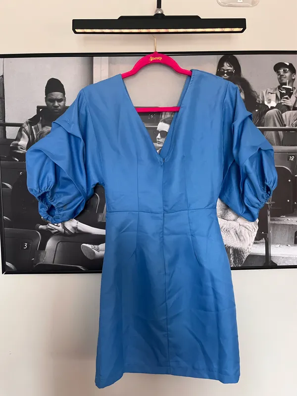 Showpo Blue Puff Sleeve Wrap Mini Dress – Size US 2 - Image 3