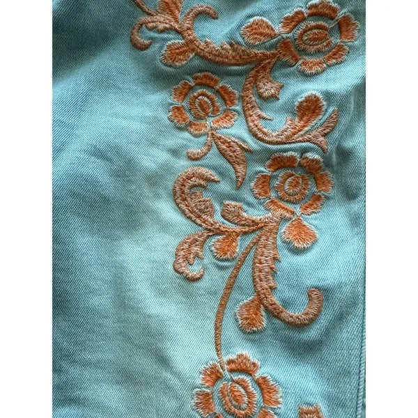 Alice + Olivia Floral Embroidered Skinny Jeans Orange Sorbet Size 30 - Image 10