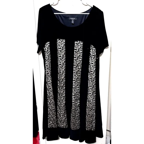 R&M‎ RICHARDS Midi Dress Black Gold Metallic Shimmery Stretch Jersey Event 18W - Image 2