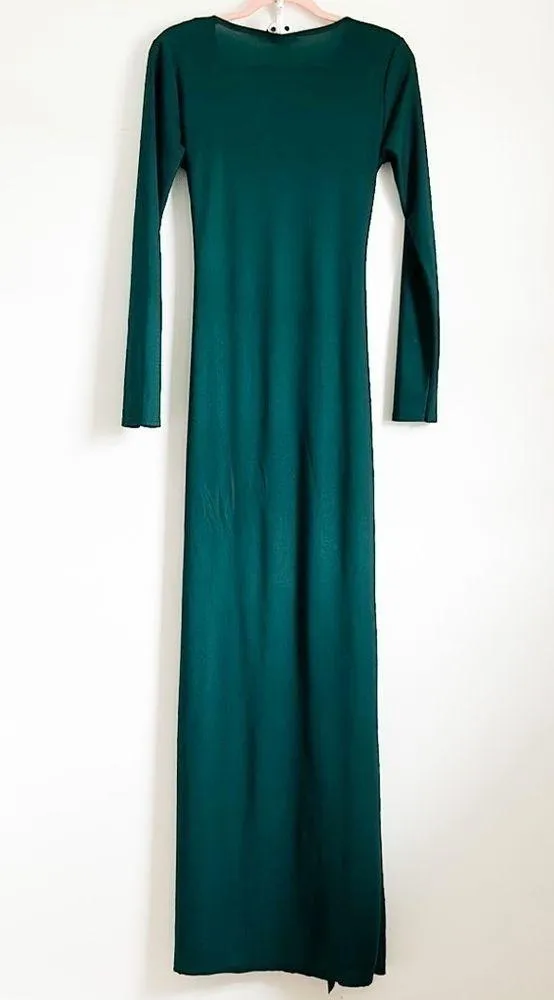 Boohoo Dark Green Long Sleeve High Slit Ruched Side Maxi Dress sz 8 - Image 8